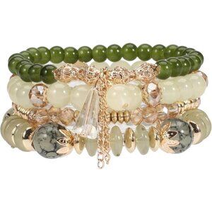4Pcs Boho Beaded Bracelets Set for Women & Men - Colorful Crystal & Gold